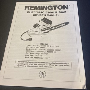 Remington Electric Chain Saw Owner's Manual LNT-2 EL-1 Fast Sharp 