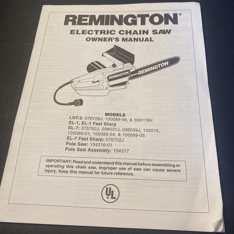 Remington Electric Chain Saw Owner's Manual LNT-2 EL-1 Fast Sharp 