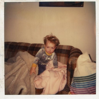 Vtg 1970s Polaroid Found Photo Little Boy Waking Up w/ Crazy Hair