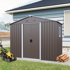 8x4 FT Outdoor Metal Storage Shed Garden Sheds with Window  Lockable Doors Gray