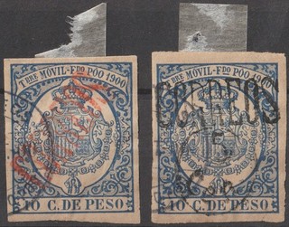 Fernando Poo The 1900 10c&40c O/Ps su pezzo parziale entrambi 4 Mgns Cat Irrel Scarse