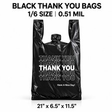 Black Thank You T-Shirt Plastic Bags 21x6.5x11.5 0.51 Mil Retail Shopping