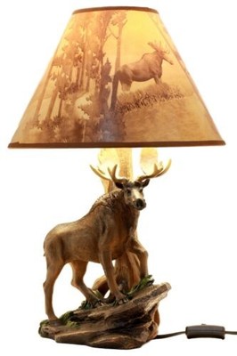 Wildlife Nature Bull Moose Grand Elk Desktop Table Lamp With Nature Shade 20''H