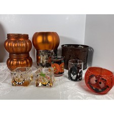 Halloween Decorations Lot Mostly Tealight Holders One Flower Vase