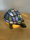 Vintage Tiffany-Style Stained-Glass Turtle Small Accent Lamp 8”L 6” W Brass Base