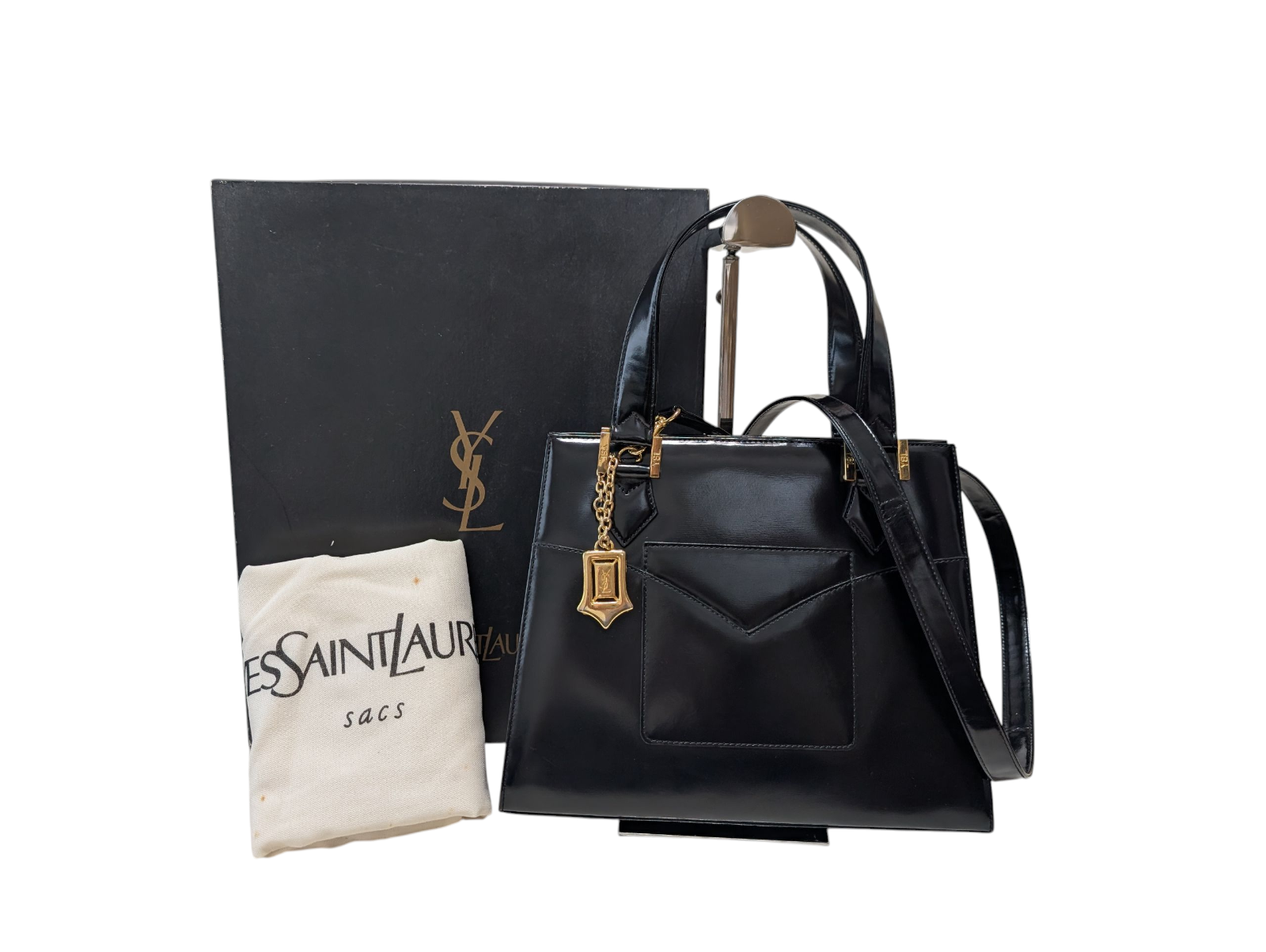 *Rara* Borsa a tracolla Yves Saint Laurent a mano in pelle nera vintage YSL autentica