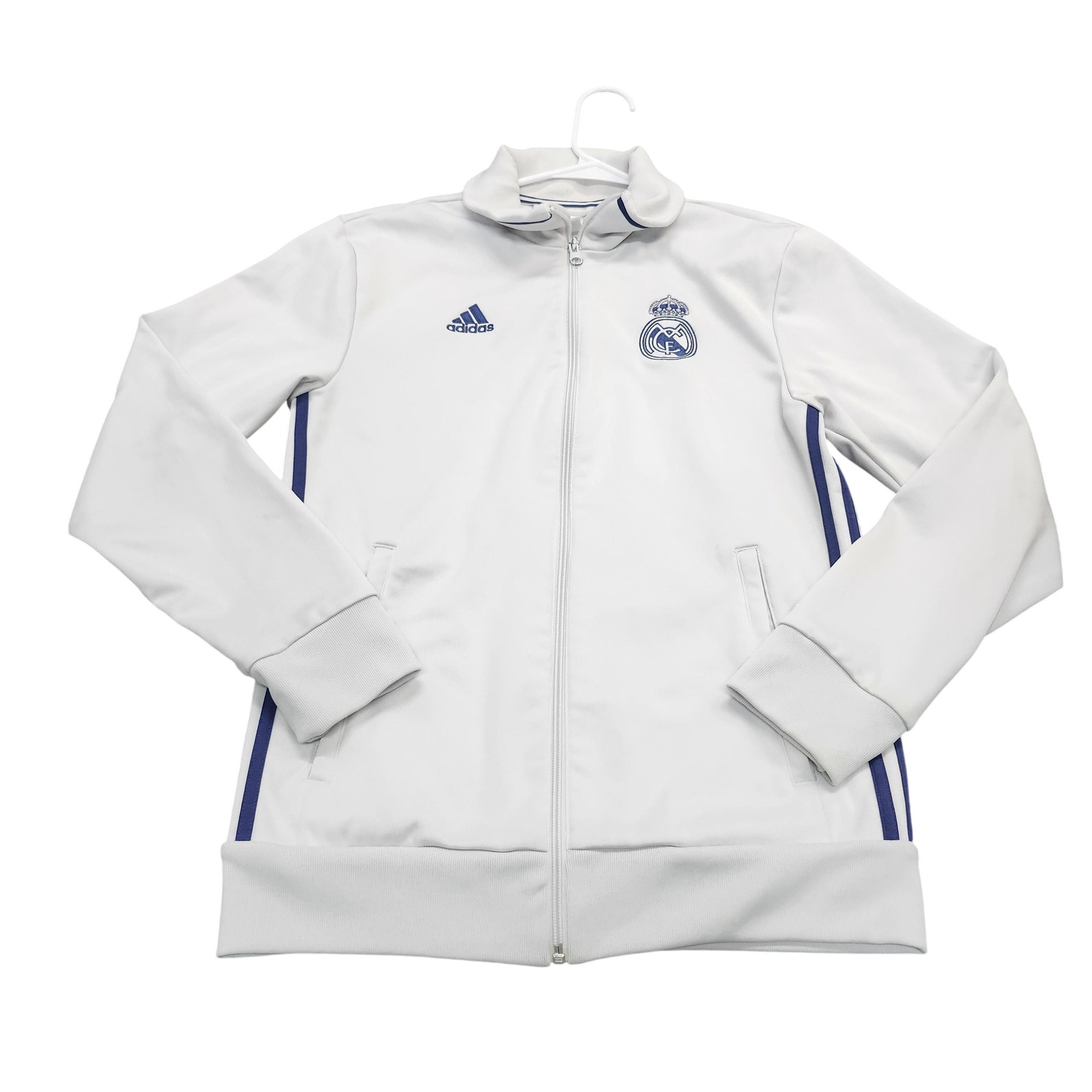 Real Madrid Track Jacket Mens Small White Soccer Football Adidas Full Zip