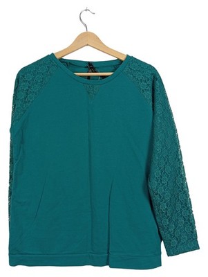 XSIDE Damen Pullover Shirt Gr. 38/M Petrol Spitze Spitzenärmel Casual Langarm