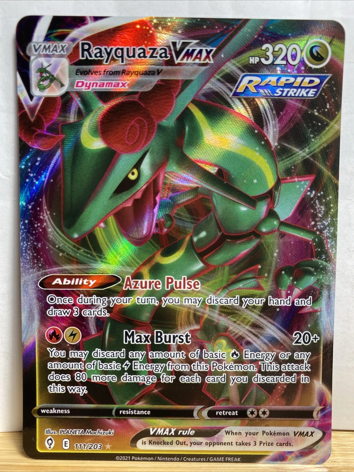 Pokemon Evolving Skies Rayquaza VMax Full Art Foil Card 111/203