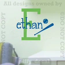 Personalized Monogram Wall Decal Vinyl Sticker Decor Graphic Nursery Baseball