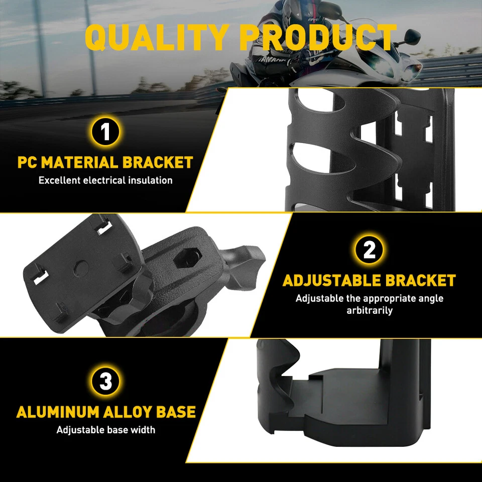 Adjustable Handlebar Motorcycle Holder Cup Drink Bottle Water Mount Fit ATV Bike - Image 3 of 4