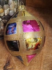 Modern Blown Glass Christmas Tree Ornament Teardrop Stained Glass Look 4 "x3"