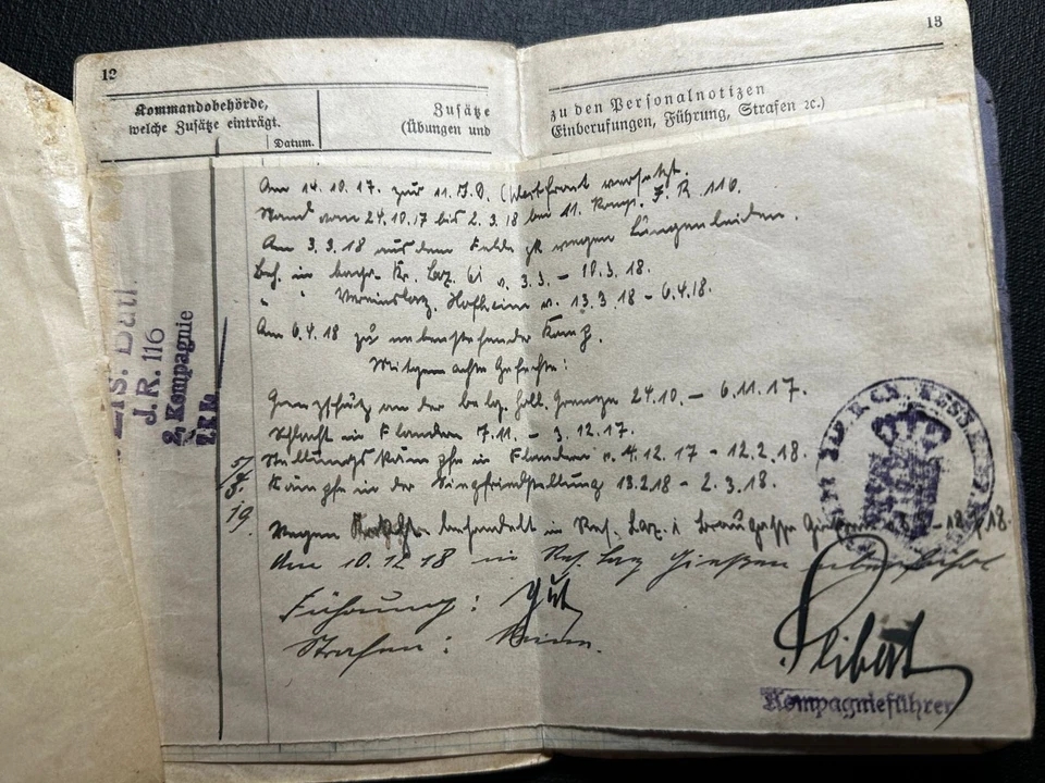 Original WWI Military Pass BECKER Iron Cross East & Westfront Flanders Inf Reg 2 - Image 4 of 4