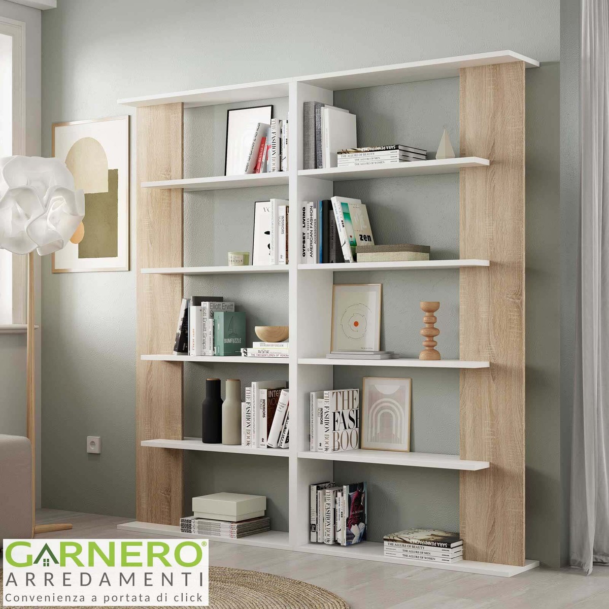 Libreria moderna design bianco rovere ALINE2 multiuso salvaspazio