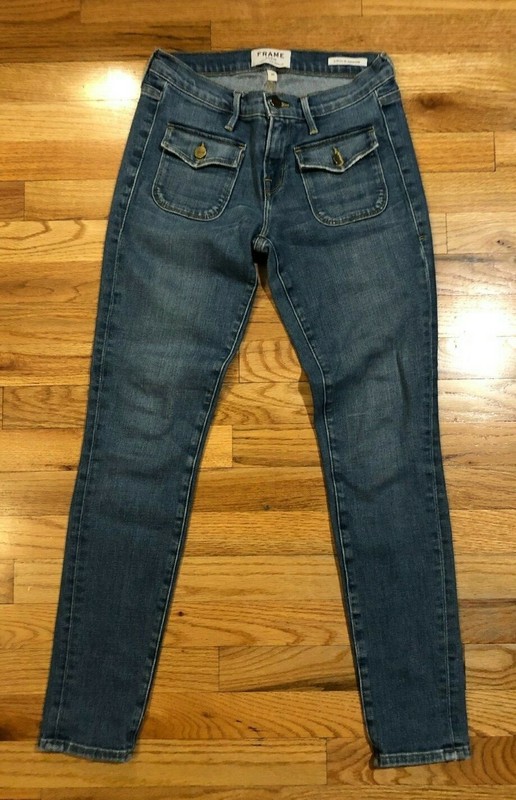 Womens Frame Denim Le Skinny de Jeanne Crop Burton Low Rise Blue Skinny Jeans 26
