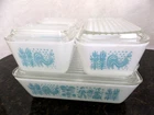 Vtg Pyrex Turquoise Amish Butterprint Lidded Refrigerator Dish Set of 4 (8-Pcs.)