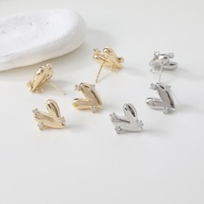 4p CZ Heart Stud Earring,Zircon Heart Ear Post,Cubic Zirconia Love Heart Earring