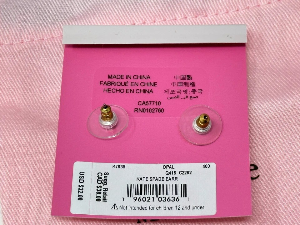 Nuevos Aretes KATE SPADE Nueva York Tono Dorado Brillante Imitación Ópalo Estrás Foto 3 de 4