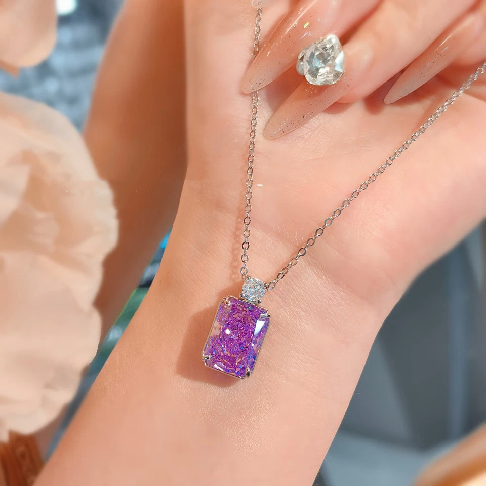 Nuevo collar de plata con dije de piedras preciosas de amatista púrpura corte flor de hielo para mujer niña Foto 3 de 4