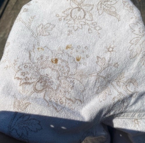 Vaqueros Talbots lino mezcla algodón color avena diseño floral talla 12 cintura alta - Imagen 11 de 12