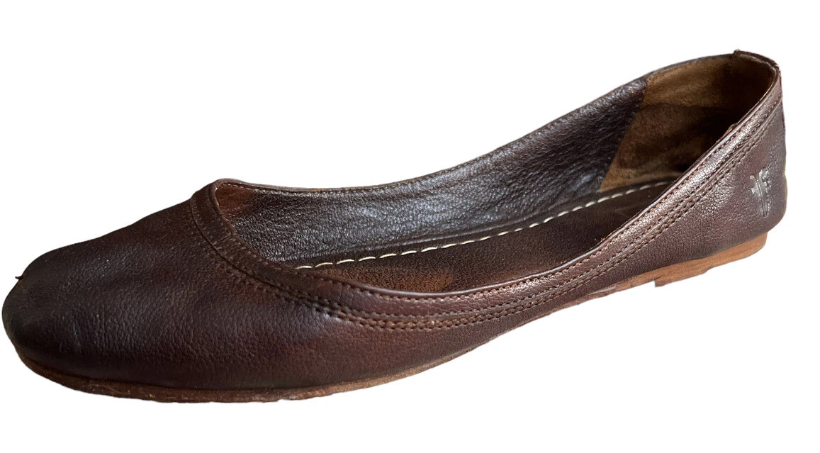 FRYE Women s Carson Ballet Flats Dark Brown Leather Round Toe Shoes Slip On 9 B