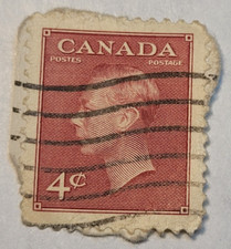 Canada Postage ~ George VI ~ 4¢ Orange Stamp ~ Used/Posted ~ 1951 ~ E20