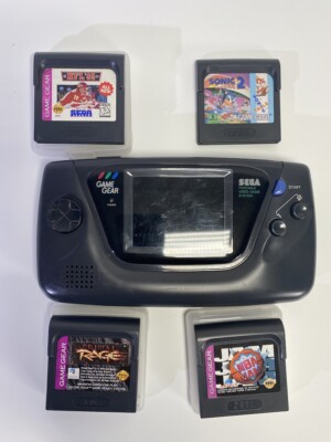 Sega Game Gear Handheld Console Black Model 2110 - & 4 Games