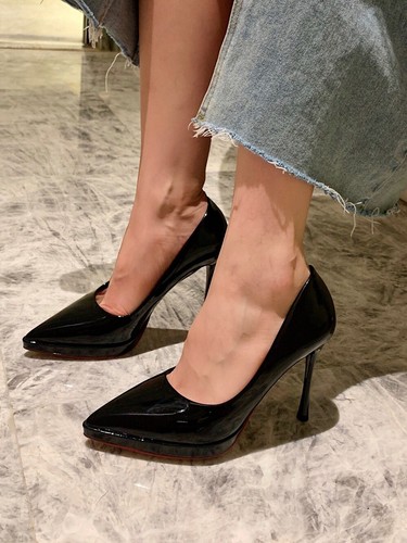 Decolte scarpe donna nero lucido a punta comode tacco 10 cm pelle sintetica  | eBay