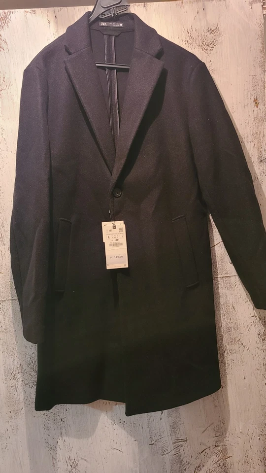 ABRIGO ZARA HOMBRE MEZCLA LANA NUEVO CON ETIQUETAS Orig. $129 Talla M Negro 22" Ptp 5070 470 Foto 2 de 4