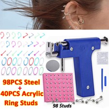Professional Ear Piercing Gun 138pc Body Nose Navel Ring Stud Retainer Tool Kit