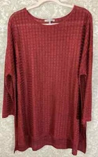JOHN MARK Women’s Tunic Shirt Size XL 1X Red Textured Stretch 3/4 Sleeves Top