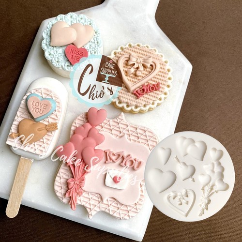 Heart with bow, heart balloons Silicone Mold. 6 cavities - 第 1/6 張圖片
