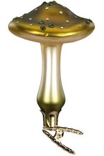 Inge-Glas Clip-on Meadow Mushroom 10151S024 German Glass Ornament w/Gift Box