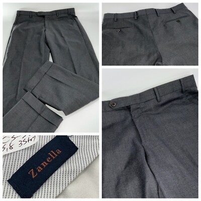 Zanella Devon Dress Pants Men s 37x32 Gray Wool Quattro Lame Italy YGI K3-30
