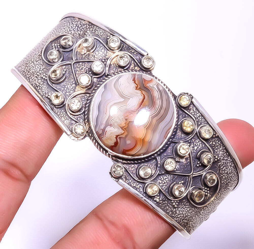 Laguna Lace Agate & Citrine 925 Sterling Silver Cuff Adst. T99 C1748-13 A343