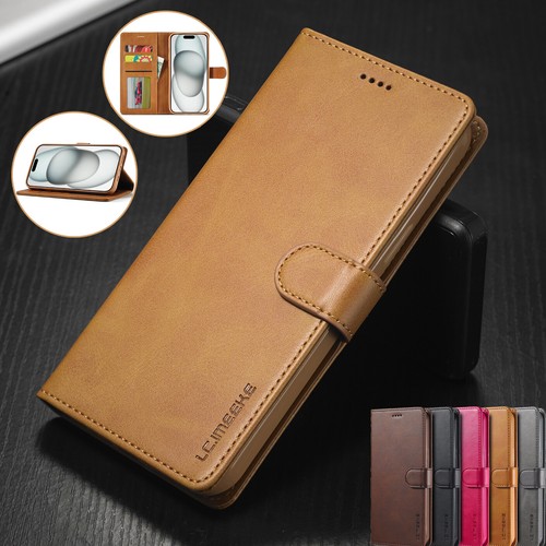 Leather Flip Case For iPhone 15 Pro 14 13 12 11 SE 7 8 XR Magnetic Wallet Cover - Picture 1 of 28