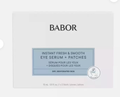BABOR Instant Fresh and Smooth Eye Serum + Reusable Eye Patches NEW IN BOX
