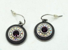 Stunning Lia Sophia Dangle Purple an Clear Pierced Earrings Silver Tone BoHo 