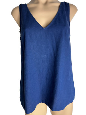 BNWT Ladies Sz 14 Anko Linen V Neck Navy Deep NT Sleeveless Singlet Tunic Top