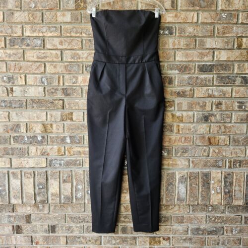 Theory Women's Black Tux Wool Blend Strapless Strapless City Jumpsuit Size 6 NEW - Afbeelding 1 van 6