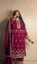 Classic Look Natural Crep Silk Salwar Kameez With Maroon Dupatta For Women