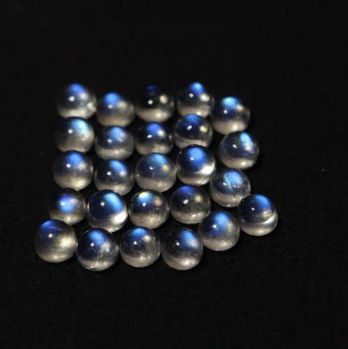4 MM Natural AAA Blue Fire Rainbow Moonstone Round Cabochon June Birthstone - Picture 8 of 31