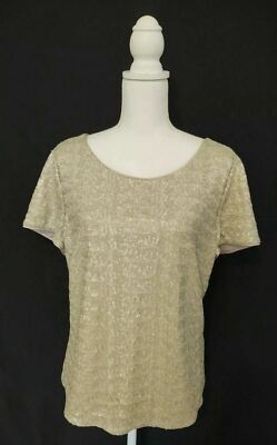 Boden Sequin Covered Champagne Shimmer Top Short Sleeve Zip Back NWOT Sz US 14 