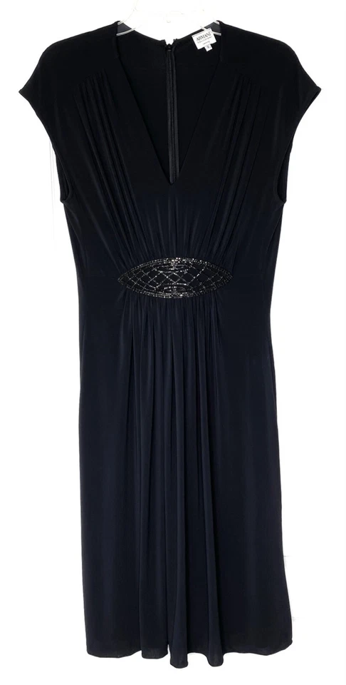 ARMANI COLLEZIONI Italia Jersey Estrás Joya Diamante Broche Vestido Plisado 8 M Foto 2 de 4