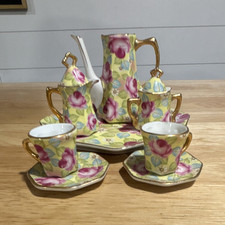 Vintage Miniature Ceramic  Roses  Glazed 10 Piece Tea Set