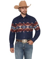Panhandle Men's Slim Men'S Southwestern Border Print Long Sleeve Pearl Snap