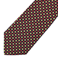 Brooks Brothers Makers Silk Tie Geometric Square Circle Pattern Black Red Yellow