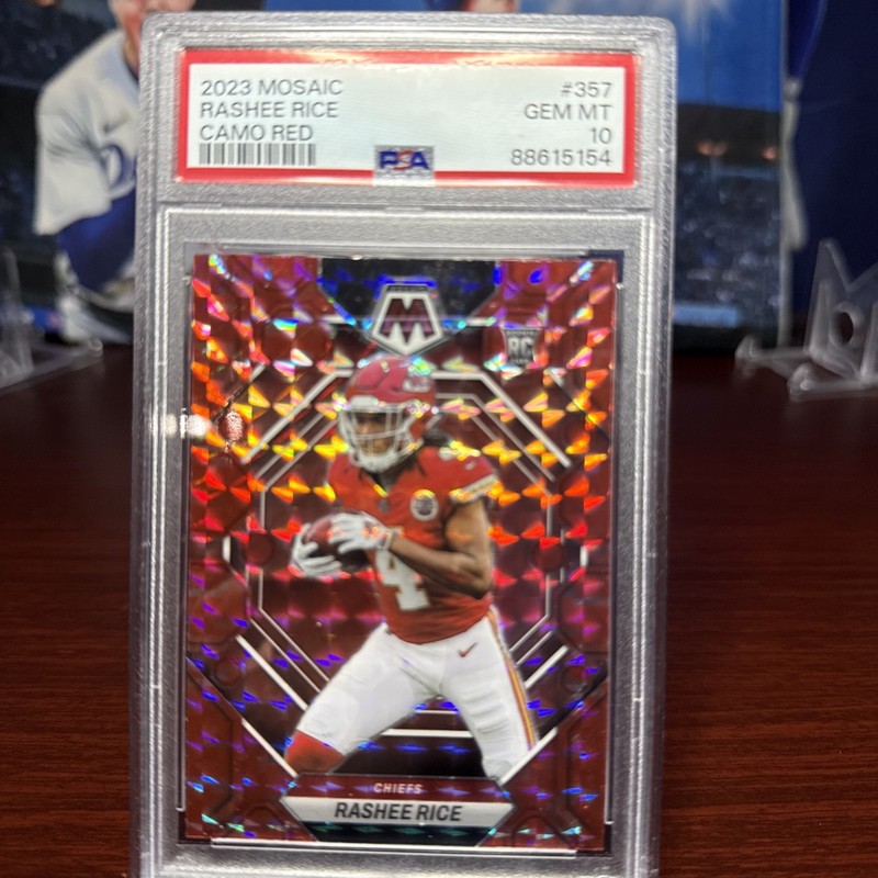 RASHEE RICE 2023 PANINI MOSAIC CAMO RED #357 PSA 10 RC Rookie Card SP Parallel