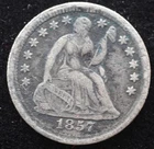 KAPPYSCOINS GH835 1857 FINE SEATED LIBERTY HALF DIME