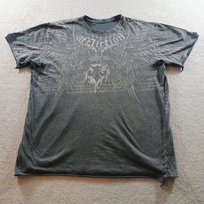 Affliction Mens Graphic T-Shirt Gray Large Distressed Eagle Wings Fleur-De-Lis